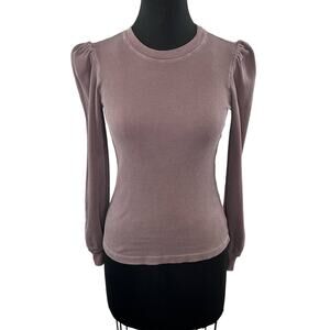 AMO Girly Purple Organic Cotton Waffle Puff Sleeve Long Sleeve Top Stretch USA M